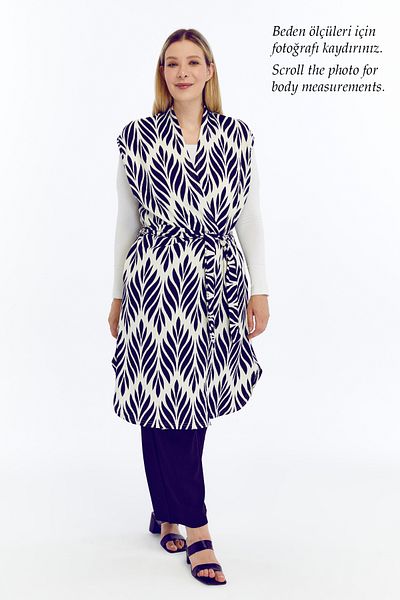 Laden Plus Size Women's Summer Oversized Hijab Pants Belted Pocketed Long Vest Double Saks Blue Suit