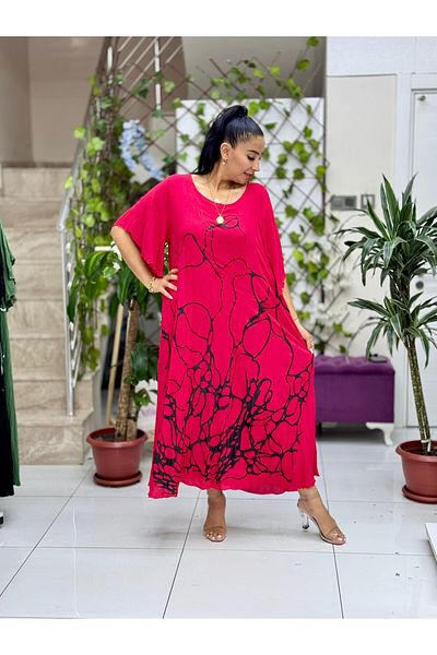 Punta Otantik Vl2110 Printed Half Sleeve Voile Dress Red
