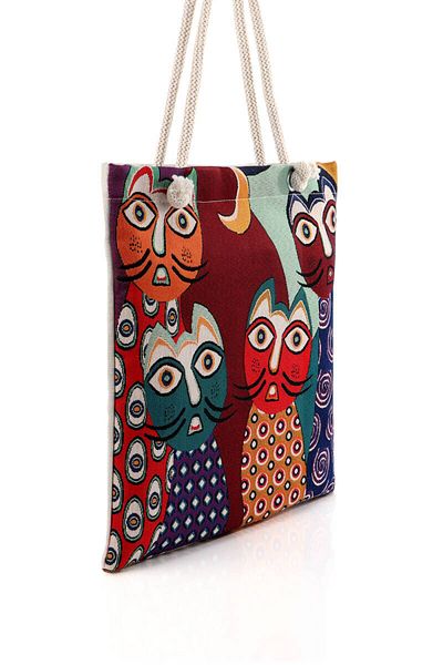 Bursa İpek Cat Pattern Tapestry Shoulder Bag