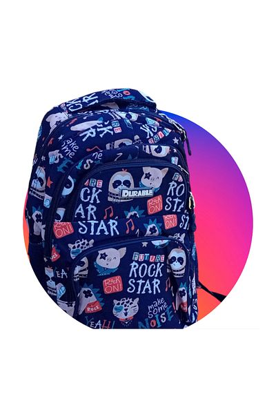 Durable School bag 4 compartments, 2 side pockets, Boys, Blue, Rock Star, 45x30x13 cm
