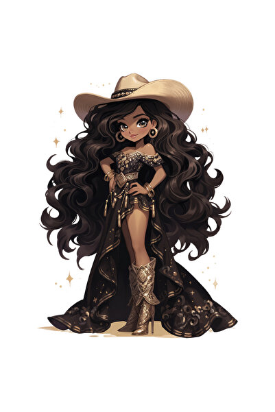 Reysa Tasarım Cowgirl in Black and Gold Embroidered Dress Wall Sticker