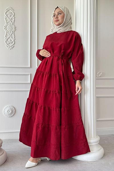 InStyle Rochie modal burgundy cu detaliu de volan în straturi