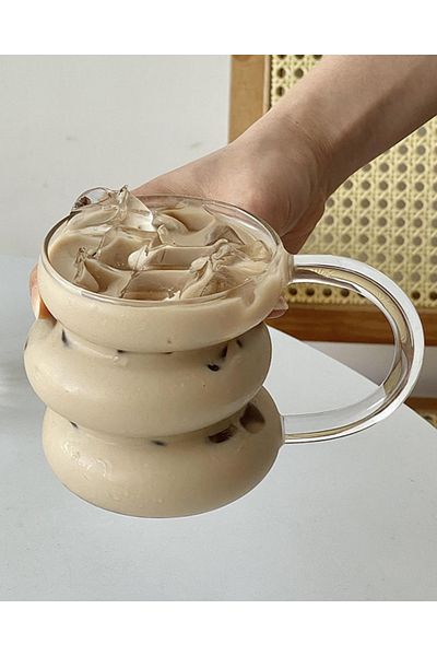 Gülümseten Avm 2 Liter Coffee Glass with Straw and Handle |   Soft Drink Glass |   Cold Coffee Glass |   Strip Trapezoid Cup