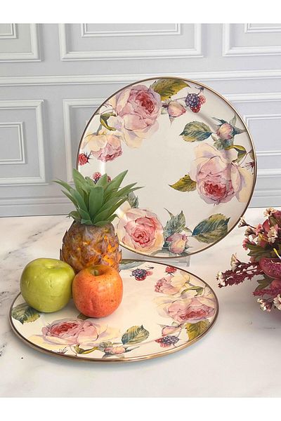 ROSSEV Rose Enamel 2-Piece Serving Plate 30 cm
