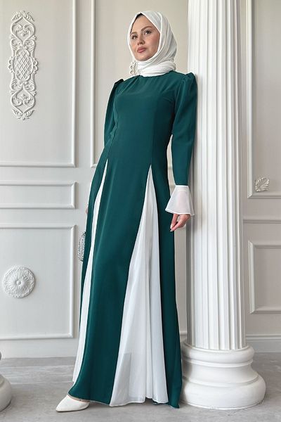 InStyle Tulle Detail Emerald Green Dress with Sleeves and Skirt