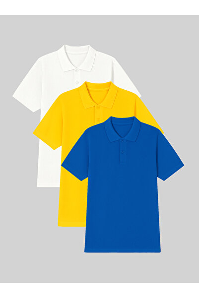 FATELLA Men's Polo Neck Short Sleeve T-Shirt 3 Pack 100% Cotton – Saks Blue Y...