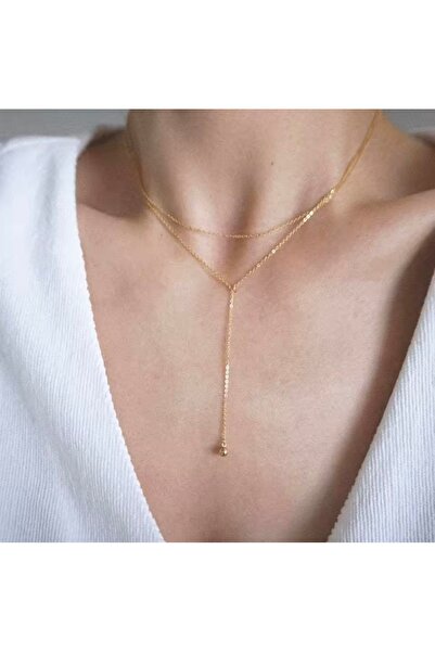 derokas 316 L Çelik Kararmama Garantili Düz Zincir Y Kolye Zarif Şık
