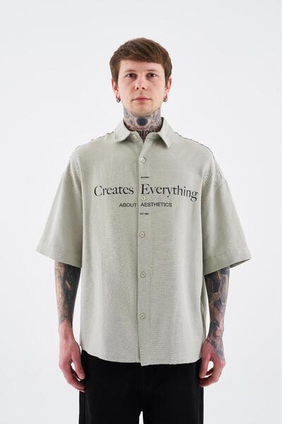 Machinist Men's Printed Detachable Sleeve Mint Green Shirt