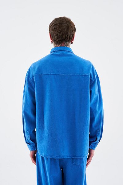 Machinist Men's Effected Washed Basic Long Sleeve Soft Blue Shirt