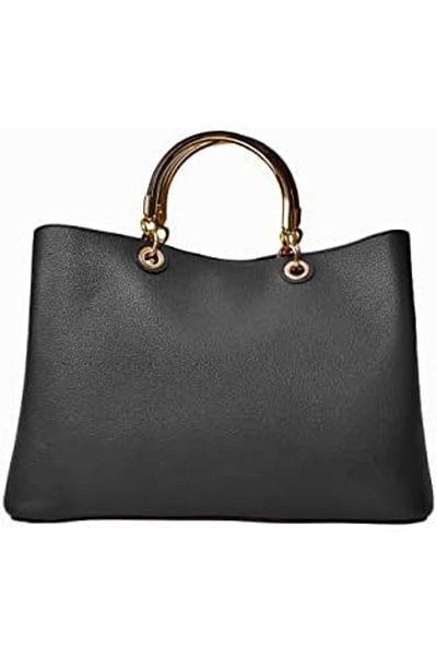 AMICA Emilia Women's Soft Leather Satchel Handbag With Embellished Gold Handles