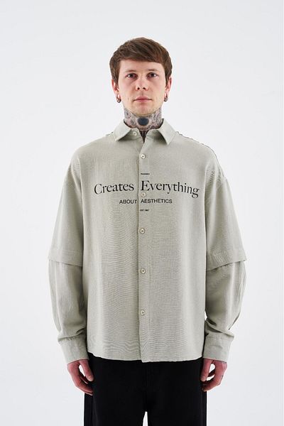 Machinist Men's Printed Detachable Sleeve Mint Green Shirt