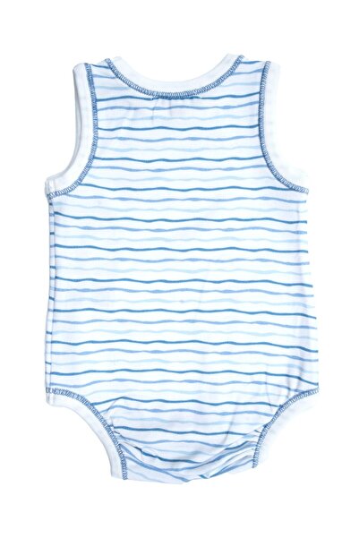 Ozmoz By Mukadder Özden Organic Blue Striped Sleeveless Baby Boy Undershirt Body