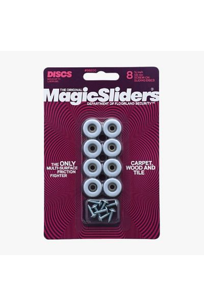 Magic Sliders 8 قطع من السجاد والخشب والبلاط، منزلقات أرضية دائرية قابلة للتركيب بالبراغي، باللونين الرمادي والأسود