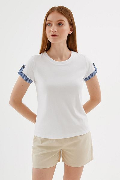 Fashion Friends Μπλούζα από 100% βαμβάκι με γαρνιρισμένα μανίκια Λευκό