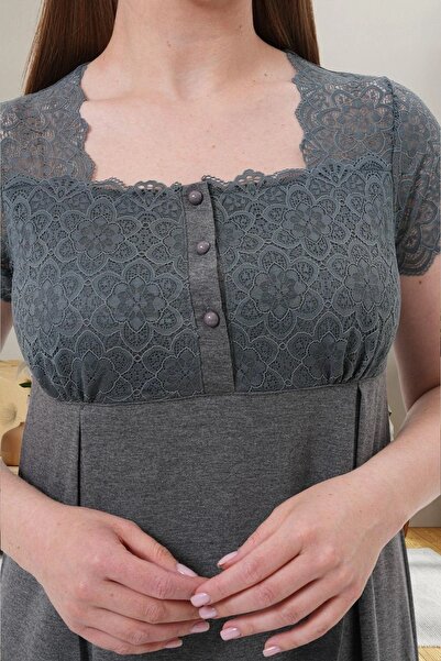 Mecit Pijama Cămașă de noapte de maternitate cu mânecă scurtă cu detaliu din guipură de maternitate 75% bumbac 25% viscoză