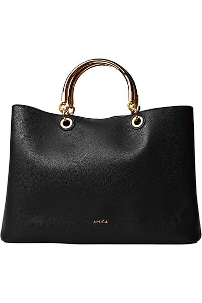 AMICA Emilia Women's Soft Leather Satchel Handbag With Embellished Gold Handles