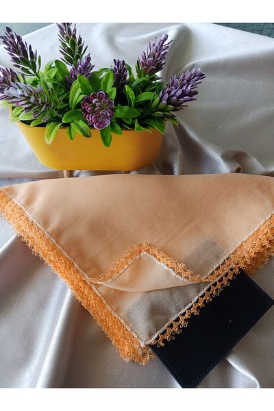 Pervin Ablacım Handmade Eyelet Needlework on the Edge of the Orange Chiffon Scarf
