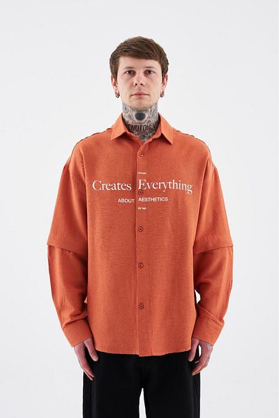Machinist Men's Printed Detachable Sleeve Shirt Orange