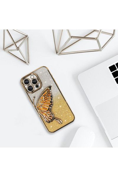 Gtech Protective case, Elegant, Glitter, Compatible with Apple iPhone 11, butterfly relief design, Gold