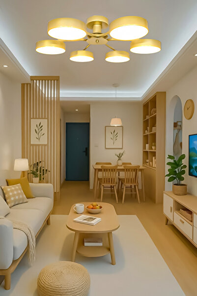 Fer Avize Güneş Modern Tasarım 6lı Led Avize Enerji Tasarruflu 3 Renk Işık Salon Yatak Odası Yemek Odası