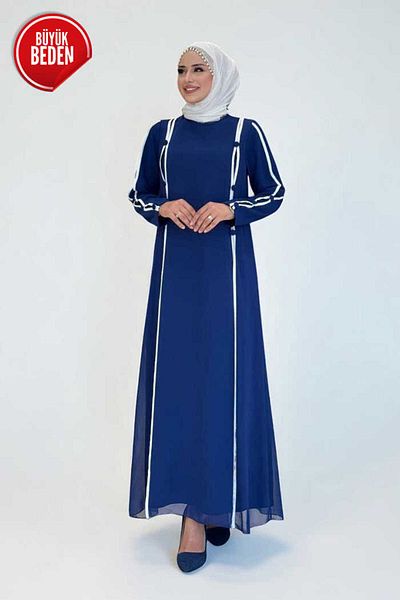 Bym Fashion Plus Size Button Detail Dress 3919-1 Navy Blue