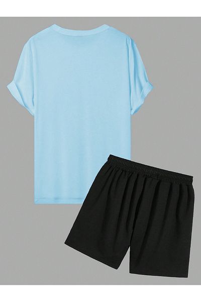 LUNAVISTA Men's Cartoon Graphic T-Shirt and Lace-Up Shorts