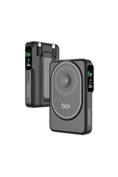 Bix Tpb16 10.000 Mah Oled Ekranlı Manyetik Kablosuz Powerbank 20w Pd Hızlı Şarj Ve 15w Magsafe Siyah