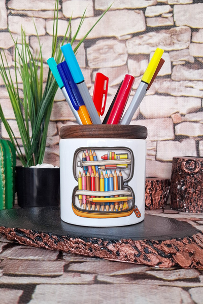 qoeuyl boutique Έγχρωμα μολύβια No:4 Εκτυπωμένη κεραμική θήκη για στυλό Deskt...