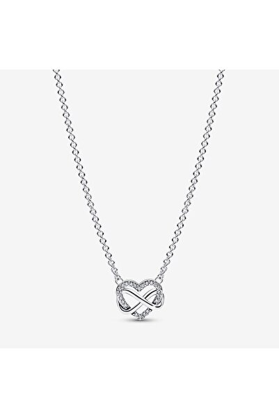 Pandora Colier Cu Pandantiv Tip Inima Stralucitoare Zirconiu Si Semnul Infinitului Argint 925