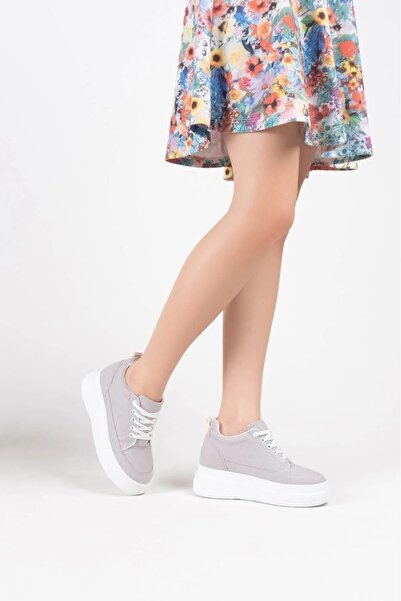 courtaran Sports Shoes with Internal Hidden Heel for Short Women Gray Linen