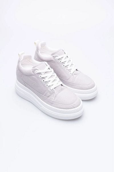 courtaran Sports Shoes with Internal Hidden Heel for Short Women Gray Linen