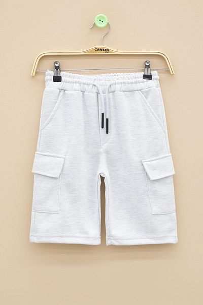 Cansın Mini Light Gray Boys Shorts with Elastic Waist and Double Cargo Pockets 21177