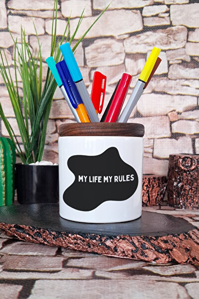 qoeuyl boutique MY LIFE MY RULES Εκτυπωμένη κεραμική θήκη για στυλό Desktop O...