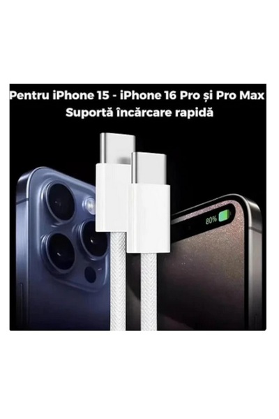 DAO Cablu de incarcare/date DAO pentru Apple TIP C-TIP C, fast-charge, alb, panzat, cheie SIM inclusa