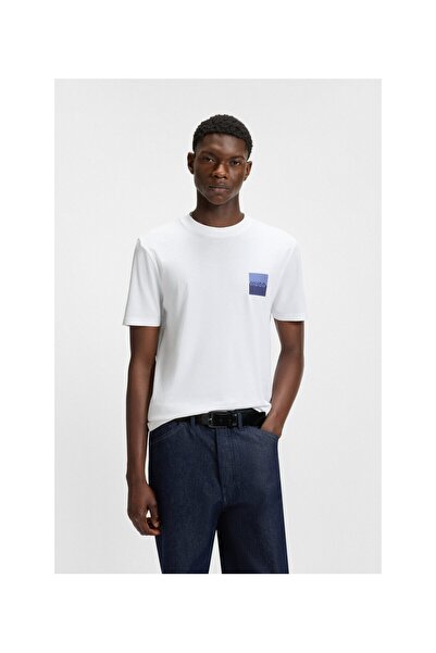 HUGO Bölünmüş logo baskılı pamuklu jarse tişört