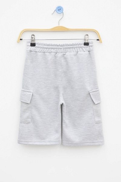 Cansın Mini Gray Elastic Waist Double Cargo Pocket Boys Shorts 21180