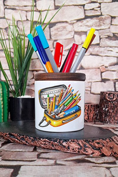 qoeuyl boutique أقلام ملونة رقم: 2 حامل أقلام سيراميك مطبوع منظم سطح المكتب