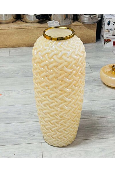 Mondecor Beyaz Gold Detaylı Dekoratif Vazo 65x20 cm