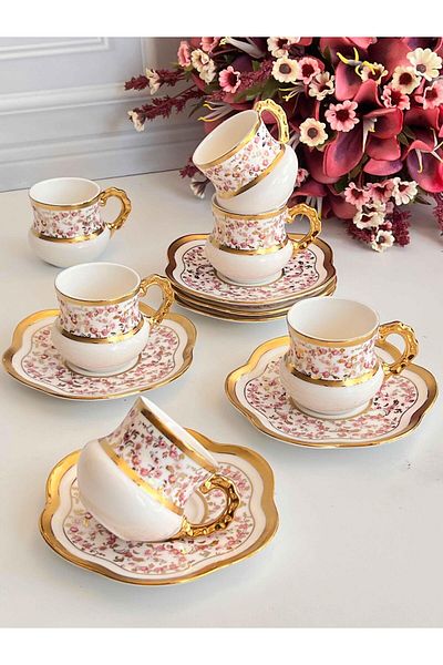 ROSSEV Turkish Coffee Cup Daisy 6 Person 12 Pieces
