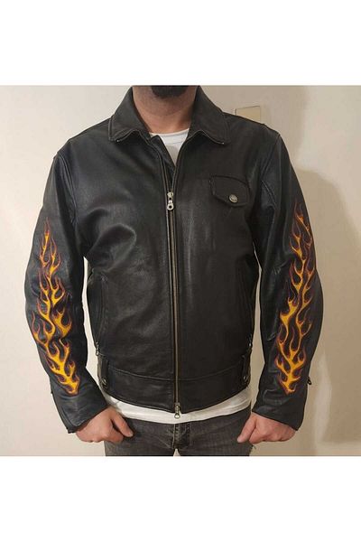 Deri Ceket Men's Flame Men's Leather Jacket Premium Quality Genuine Leather