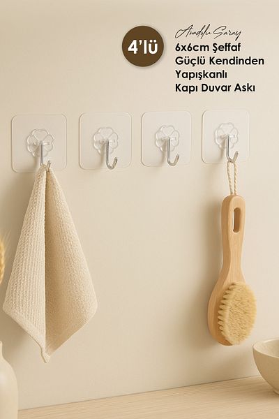 Anadolu Saray Πρακτικά 4 τεμ. 6x6cm Διαφανή ισχυρά αυτοκόλλητα κρεμάστρες τοίχου πόρτας Ισχυρή κρεμάστρα μεταφοράς βαρέως τύπου