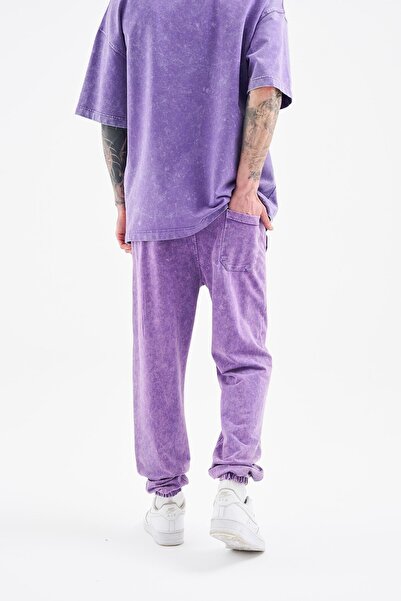 Machinist Ανδρικό παντελόνι φούτερ με χαλαρή εφαρμογή, πλενόμενο, νέο, με μωβ κηλίδες