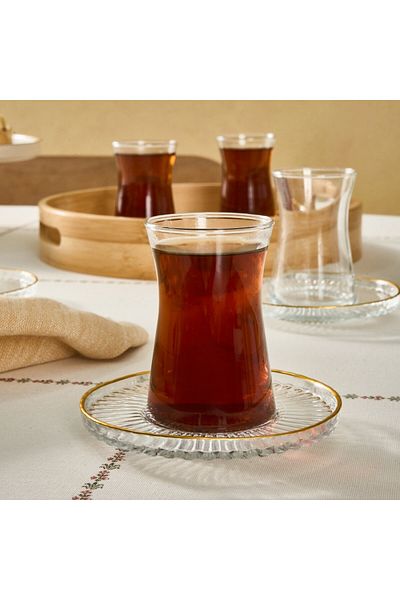 Karaca Karaca Nilufer 12-teiliges türkisches Teeservice für 6 Personen, transparent