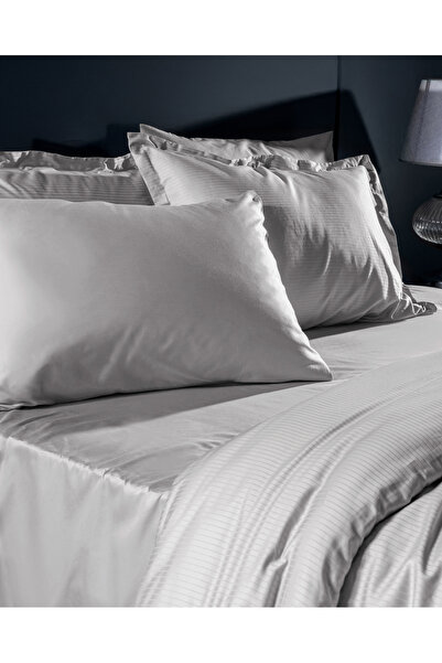 Madame Coco Thalie King Size 100% Cotton Striped - 300Tc Satin Duvet Cover Set - Gray