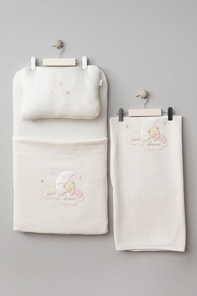 Bebitof Cute Moon and Teddy Bear Patterned 0-18 Months 3 Piece Changing Set