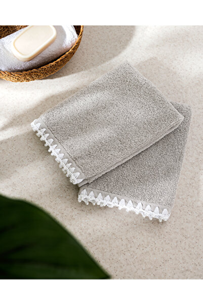 Madame Coco Marla Kroşeli 2'li %100 Pamuk El Havlusu - Gri - 30x40 cm