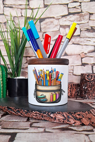 qoeuyl boutique Έγχρωμα μολύβια No:3 Εκτυπωμένη κεραμική θήκη για στυλό Deskt...