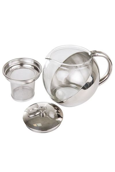 wei inox Kettle with infuser, heat-resistant, metal/glass, silver, 750 ml