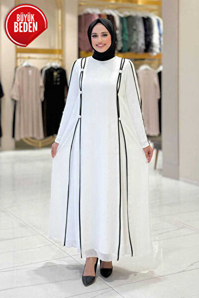 Bym Fashion Plus Size Button Detailed Dress 3919-1 Ecru