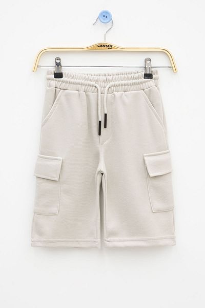 Cansın Mini Κρεμ ελαστική μέση διπλή τσέπη Cargo Boy's Shorts 21178